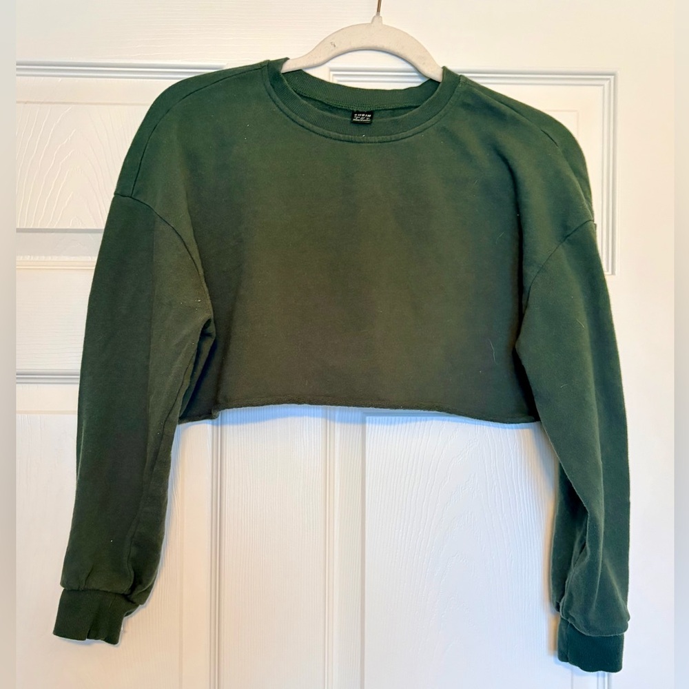 Forest Green Long Sleeve Crop Top — Size S